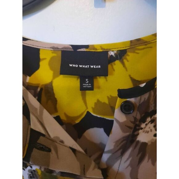 Who What Wear Yellow Black Floral Button Up Long Sleeve Blouse Size S - Picture 2 of 3